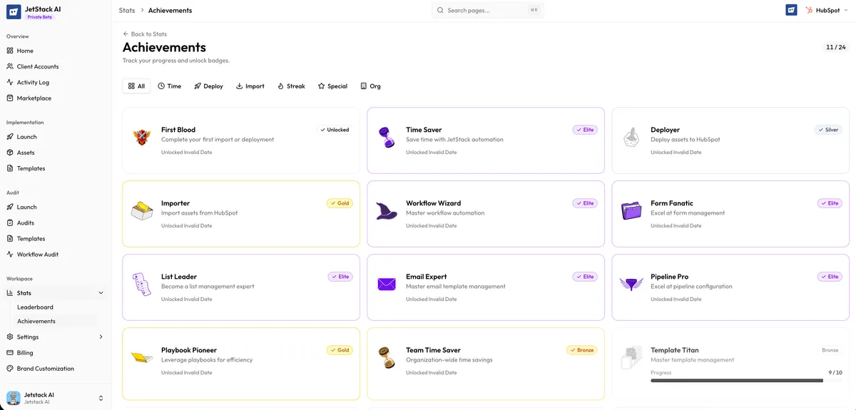 JetStack AI personal stats dashboard showing assets imported, deployed, audits run, and contribution points