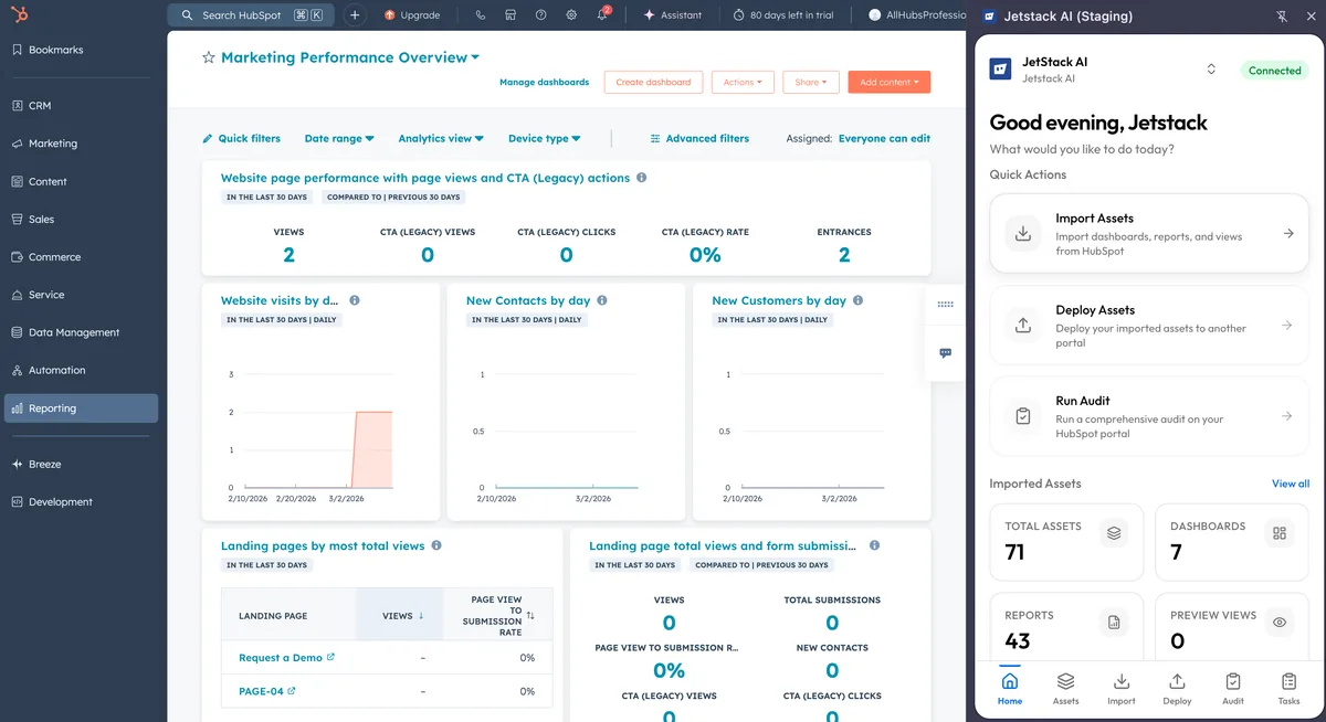 JetStack AI Chrome Extension sidebar panel showing the full layout with header, content area, and bottom navigation