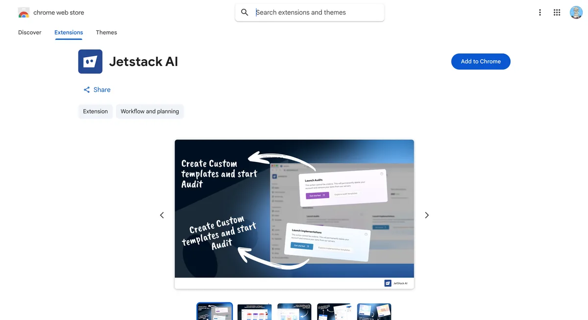 JetStack AI Chrome Extension listing in the Chrome Web Store with Add to Chrome button