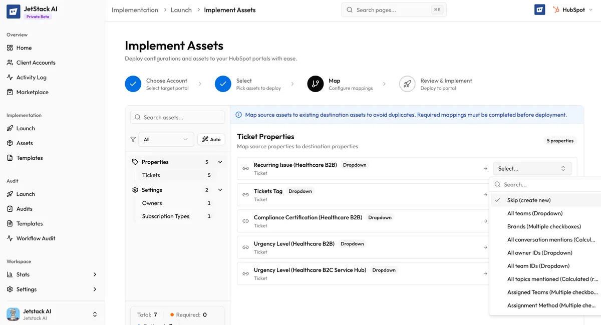 JetStack AI deploy wizard pipeline mapping interface showing stage-by-stage mapping with auto-detection results